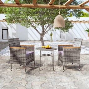 Set Mobili Da Pranzo Per Giardino 3 Pz İn Polyrattan Grigio /
