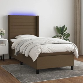 Letto a molle materasso e led marrone scuro 90x190cm in tessuto