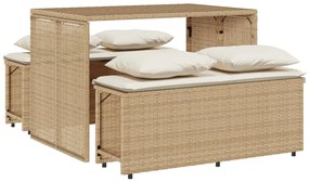 Set da pranzo da giardino 3 pz con cuscini beige in polyrattan