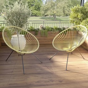 Set Di 2 Poltrone Sedia Relax Con Seduta A Corde Intrecciate Ovale E Struttura In Acciaio Robusto Arredo Arredamento Giardino Esterno Terrazzo Salone Soggiorno Salotto 72 x 78 x 89 cm (Beige)