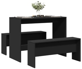 Set Tavolo Da Pranzo E Panche 3 Pz Nero İn Truciolato /