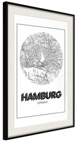 Poster  City Map: Hamburg (Round)  Cornice Quadri Cornice nera con pass-partout, Larghezza x Altezza Home decor 30x45