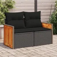 Divano da Giardino con Cuscini a 2 Posti Nero in Polyrattan 365979