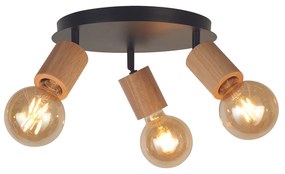 Plafoniera Industrial-Nordico Spinoso Acciaio Nero Legno Marrone 3 Luci E27