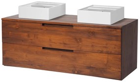 Mobili per bagno sospeso con lavabo doppio 2 cassetti 115 cm in Teak scuro - BIMBING