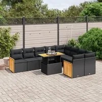 Set Divani da Giardino 10pz con Cuscini in Polyrattan Nero 3274114