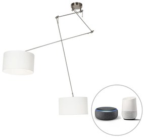 Lampada a sospensione intelligente in acciaio con paralume 35 cm bianco incl. 2 Wifi A60 - Blitz