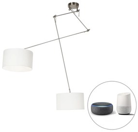 Lampada a sospensione intelligente in acciaio con paralume 35 cm bianco con 2 Wifi A60 - Blitz