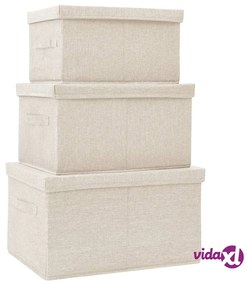vidaXL Scatole Portaoggetti Impilabili Set 3pz in Tessuto Crema