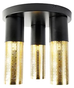 Plafoniera industriale nera con oro rotonda 3 luci - Raspi