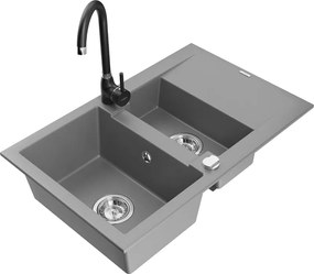 Mexen Gaspar lavello in granito 1,5 vasche con gocciolatoio e rubinetto da cucina Telma, grigio - 6507-71-670200-70