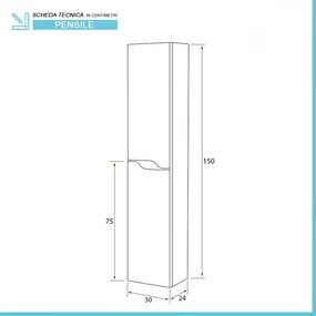Colonna bagno sospesa 30x150 verde Maiori/Minori con ripiani interni
