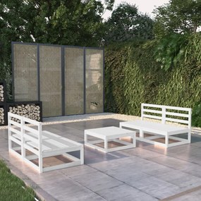 Set divani da giardino 5 pz bianco in legno massello di pino