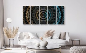 Quadri 5 pezzi – Mandala con motivo del sole