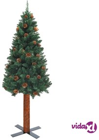 vidaXL Albero di Natale Sottile con Legno Vero e Pigne Verde 150cm PVC
