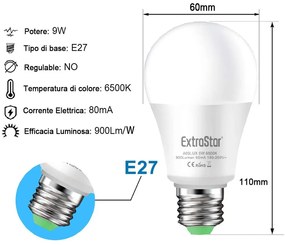 Lampada A Led E27 Con Sensore Crepuscolare 9W 900 Lumen A60 6500K Day Night Sensor