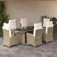 Set da Pranzo da Giardino 7 pz con Cuscini Beige in Polyrattan 3213124