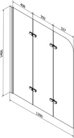 Mexen Vega vasca rettangolare 150 x 70 cm con rivestimento e schermo a 3 ante 120 cm, trasparente, cromo - 550115070X9012030100