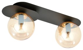 Plafoniera Minimal 2 Luci Teia In Acciaio Nero E Sfere Vetro Ambra