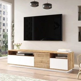 Mobile Porta Tv Da Terra 180x45x45 Bianco E Rovere Con Vani Force