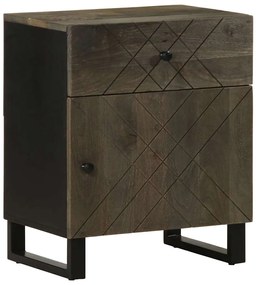 Comodino Nero 50x33x60 Cm İn Legno Massello Di Mango /