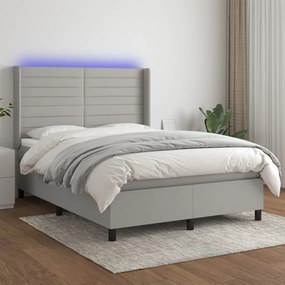 Letto a Molle Materasso e LED Grigio Chiaro 140x200 cm Tessuto 3138397