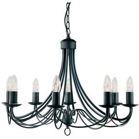 Lampadario Industrial-Nordico Maypole Acciaio Nero 8 Luci E14