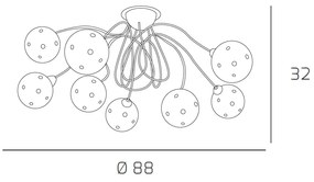 Plafoniera Contemporanea Super Ball Metallo Cromo Vetro Pirex 9 Luci G9