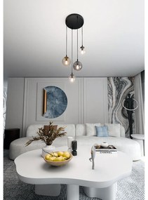 Sospensione 4 Luci Kali In Acciaio Nero Base Tonda E Sfere In Vetro Multicolor