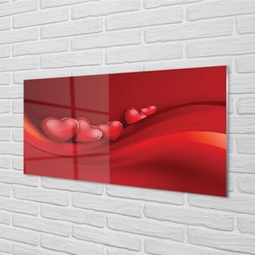 Quadro acrilico Cuori di sfondo rosso 100x50 cm