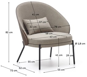 Kave Home - Poltrona Eamy marrone chiaro impiallacciato frassino finitura wengÃ© e metallo nero