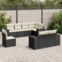 Set Divani da Giardino con Cuscini 8 pz Nero in Polyrattan 3255173