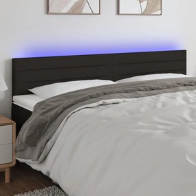 Testiera A Led Nera 200x5x78/88 Cm İn Tessuto /