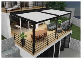 Pergola addossata Demetra in alluminio grigio antracite copertura mobile ecru L 400 x P 300 x H 300 cm