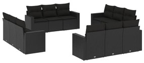 Set divani da giardino 12 pz con cuscini nero in polyrattan