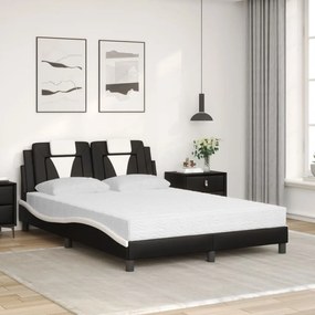 Letto con materasso nero e bianco 140x190 cm in similpelle