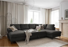 Divano letto angolare in velluto a coste grigio scuro (angolo destro) Lofty Lilly - Miuform