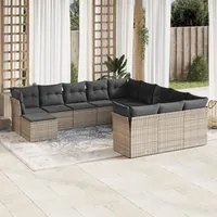 Set Divani da Giardino 12 pz con Cuscini Grigio in Polyrattan 3250469