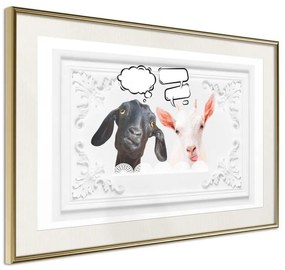 Poster  Conversation of Two Goats  Cornice Quadri Cornice d'oro con passe-partout, Larghezza x Altezza Home decor 90x60