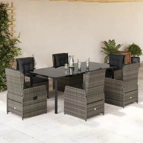 Set da pranzo da giardino 7 pz con cuscini in polyrattan grigio