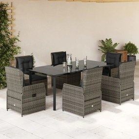 Set da pranzo da giardino 7 pz con cuscini in polyrattan grigio