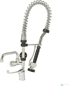 Rubinetto professionale da cucina EYN PRO1430 cromato con doppia bocca di erogazione e doccetta estraibile, altezza 70 cm