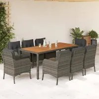 Set da Pranzo da Giardino 9 pz con Cuscini in Polyrattan Grigio 3211877