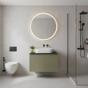 Mobile da bagno sospeso sotto lavabo Pixel stripes 1 cassetto L 60 x H 40 x P 45.5 cm verde salvia laccato opaco, con maniglia alluminio nero opaco