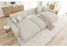 Divano angolare color crema allungabile/con contenitore (a U) con rivestimento in velluto a coste Sara – Ropez