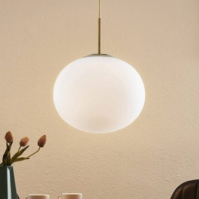 Lampada a sospensione Lindby Noana, ottone antico, vetro opalino/metallo