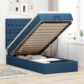 Struttura Letto Pouf Con Materasso Blu 90x190 Cm İn Tessuto /