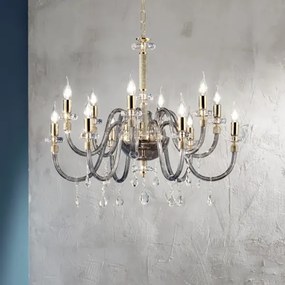 Lampada a sospensione DIDO D83 cm in vetro trasparente lavorato a mano 12 LUCI FUME'