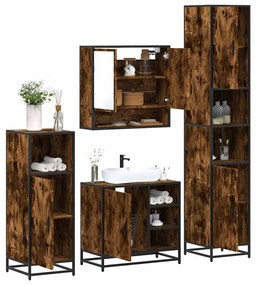 Set Mobili Da Bagno 4 Pz Rovere Fumo İn Legno Multistrato /