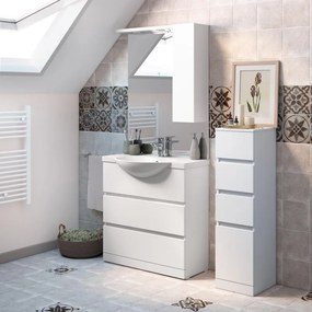 Mobile bagno da terra con lavabo L 80 x H 190 x P 33.5 cm bianco lucido 2 cassetti per vasca centrale Elise